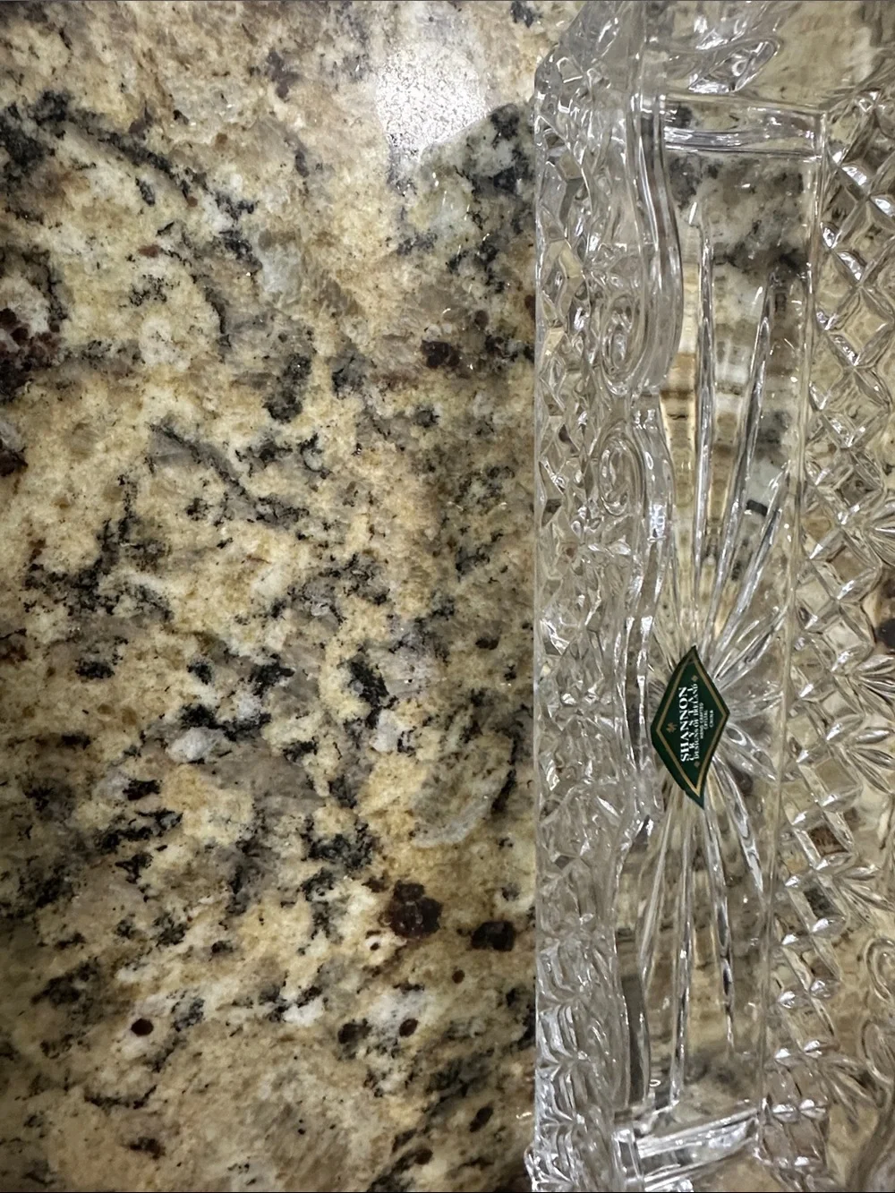 Crystal-Cut Clear Glass Serving Tray - Elegant Handle Design